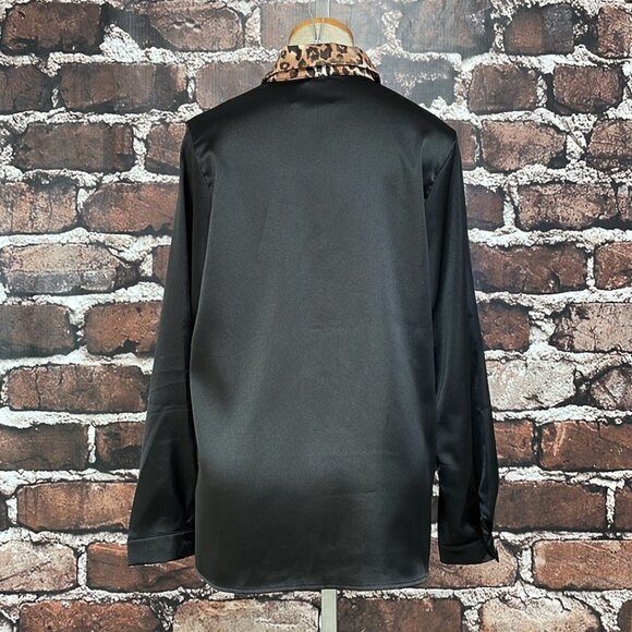 Mine Free Blouse NWT Long Sleeve Button Up Leopard Print Black Size Small S - Picture 9 of 15